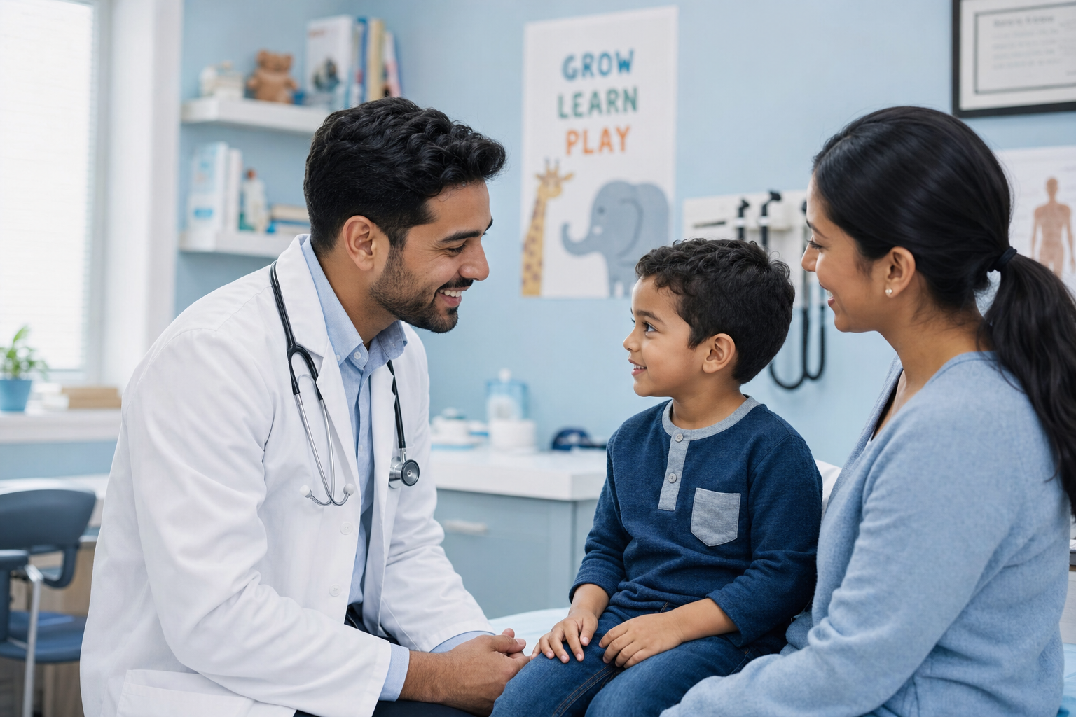 Dr. Akpinar caring for a young patient at Akpinar Children's Clinic